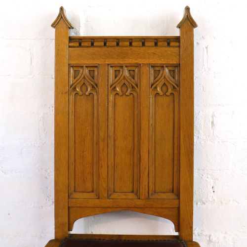 SET OF TWELVE GOTHIC REVIVAL ARTS CRAFTS OAK DINING CHAIRS ATTRIBUTED TO SHAPLAND PETTER 12 - ADDITIONAL PHOTO 8