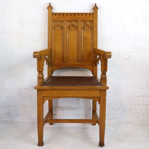 SET OF TWELVE GOTHIC REVIVAL ARTS CRAFTS OAK DINING CHAIRS ATTRIBUTED TO SHAPLAND PETTER 12 - ADDITIONAL PHOTO 12