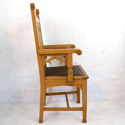 SET OF TWELVE GOTHIC REVIVAL ARTS CRAFTS OAK DINING CHAIRS ATTRIBUTED TO SHAPLAND PETTER 12 - ADDITIONAL PHOTO 14
