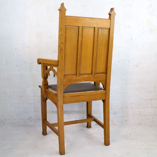SET OF TWELVE GOTHIC REVIVAL ARTS CRAFTS OAK DINING CHAIRS ATTRIBUTED TO SHAPLAND PETTER 12 - ADDITIONAL PHOTO 15