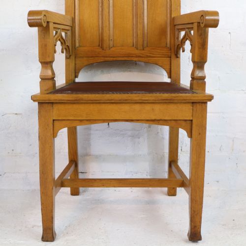 SET OF TWELVE GOTHIC REVIVAL ARTS CRAFTS OAK DINING CHAIRS ATTRIBUTED TO SHAPLAND PETTER 12 - ADDITIONAL PHOTO 22