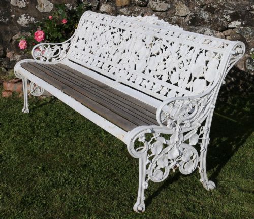 VICTORIAN COALBROOKDALE NASTURTIUM PATTERN GARDEN SEATBENCH - ADDITIONAL PHOTO 3