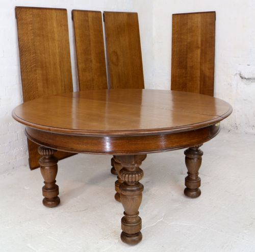 VICTORIAN OAK ROUND EXTENDING DINING TABLE 4 LEAVES 12 12FTSEATS 1214 BY GILLOWS - ADDITIONAL PHOTO 9