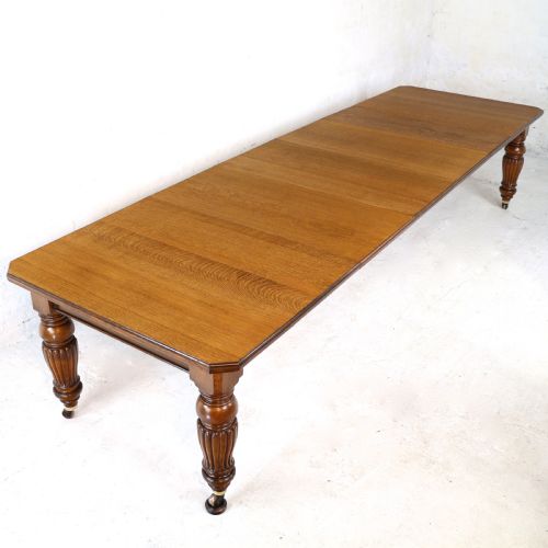 victorian oak extending dining table 4 leaves by selbat 11ft9seats 14 - CATEGORY: ANTIQUE TABLES - DATED VICTORIAN