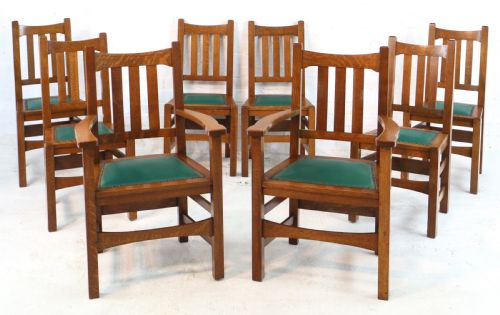 SET OF EIGHT AMERICAN ARTS CRAFTS MISSION OAK DINING CHAIRS BY STICKLEY BROTHERS 8 - ADDITIONAL PHOTO 5