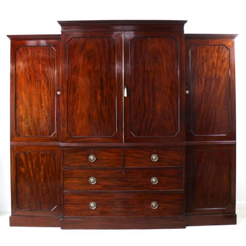 regency mahogany gentlemans breakfront linen press wardrobe - CATEGORY: ANTIQUE WARDROBES - DATED REGENCY