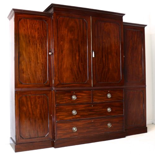 REGENCY MAHOGANY GENTLEMANS BREAKFRONT LINEN PRESS WARDROBE - ADDITIONAL PHOTO 2
