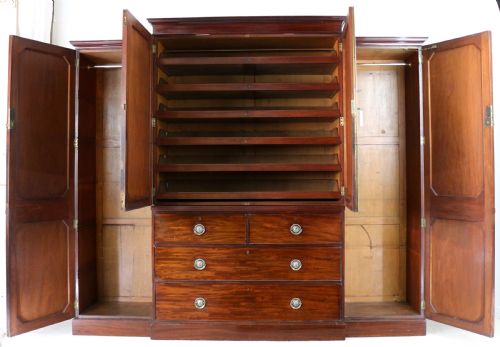 REGENCY MAHOGANY GENTLEMANS BREAKFRONT LINEN PRESS WARDROBE - ADDITIONAL PHOTO 20