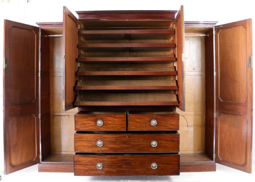 REGENCY MAHOGANY GENTLEMANS BREAKFRONT LINEN PRESS WARDROBE - ADDITIONAL PHOTO 21