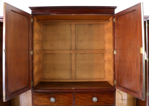 REGENCY MAHOGANY GENTLEMANS BREAKFRONT LINEN PRESS WARDROBE - ADDITIONAL PHOTO 22