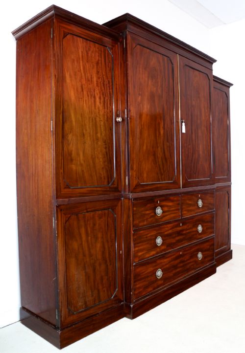 REGENCY MAHOGANY GENTLEMANS BREAKFRONT LINEN PRESS WARDROBE - ADDITIONAL PHOTO 27