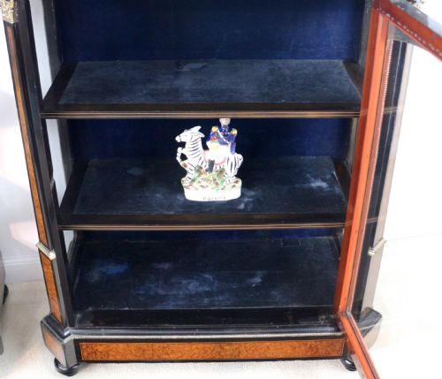 PAIR OF VICTORIAN GILT METAL MOUNTED EBONISED AND AMBOYNA INLAID PIER DISPLAY CABINETS - ADDITIONAL PHOTO 23