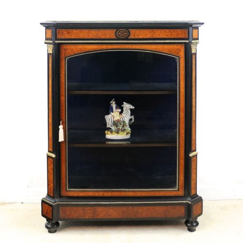 PAIR OF VICTORIAN GILT METAL MOUNTED EBONISED AND AMBOYNA INLAID PIER DISPLAY CABINETS - ADDITIONAL PHOTO 7