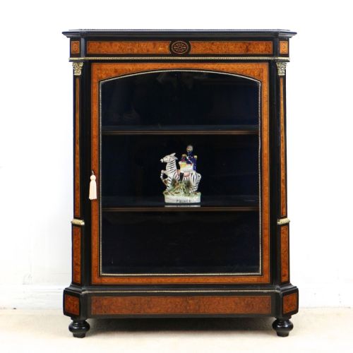 PAIR OF VICTORIAN GILT METAL MOUNTED EBONISED AND AMBOYNA INLAID PIER DISPLAY CABINETS - ADDITIONAL PHOTO 8