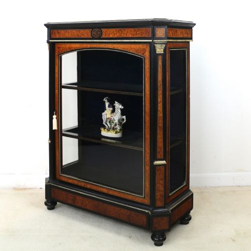 PAIR OF VICTORIAN GILT METAL MOUNTED EBONISED AND AMBOYNA INLAID PIER DISPLAY CABINETS - ADDITIONAL PHOTO 9