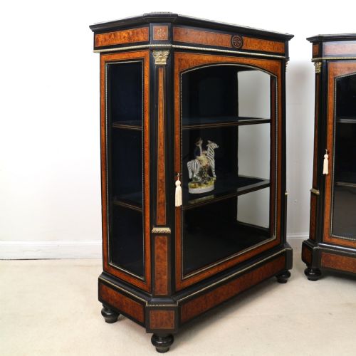PAIR OF VICTORIAN GILT METAL MOUNTED EBONISED AND AMBOYNA INLAID PIER DISPLAY CABINETS - ADDITIONAL PHOTO 10