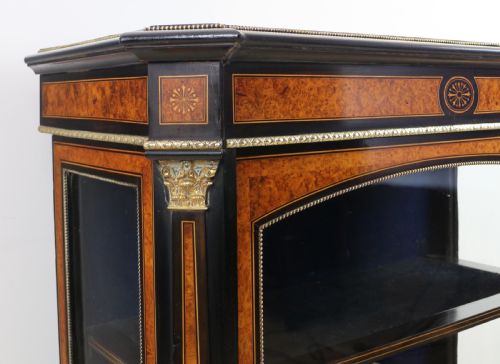 PAIR OF VICTORIAN GILT METAL MOUNTED EBONISED AND AMBOYNA INLAID PIER DISPLAY CABINETS - ADDITIONAL PHOTO 13