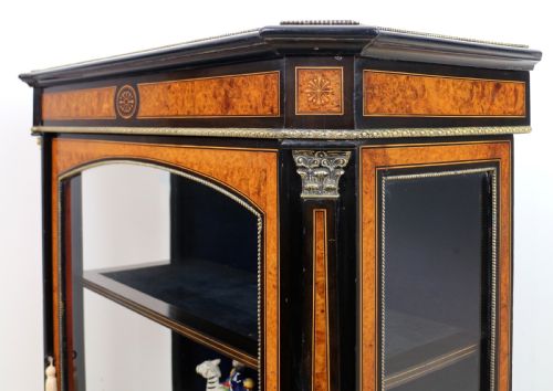 PAIR OF VICTORIAN GILT METAL MOUNTED EBONISED AND AMBOYNA INLAID PIER DISPLAY CABINETS - ADDITIONAL PHOTO 15