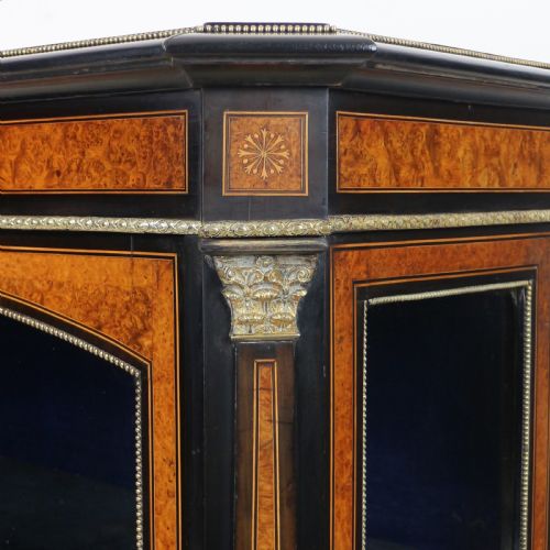 PAIR OF VICTORIAN GILT METAL MOUNTED EBONISED AND AMBOYNA INLAID PIER DISPLAY CABINETS - ADDITIONAL PHOTO 16