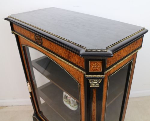 PAIR OF VICTORIAN GILT METAL MOUNTED EBONISED AND AMBOYNA INLAID PIER DISPLAY CABINETS - ADDITIONAL PHOTO 17