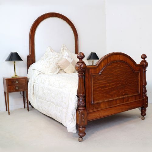 VICTORIAN HIGH BACK MAHOGANY UPHOLSTERED DOUBLE BED - ADDITIONAL PHOTO 2
