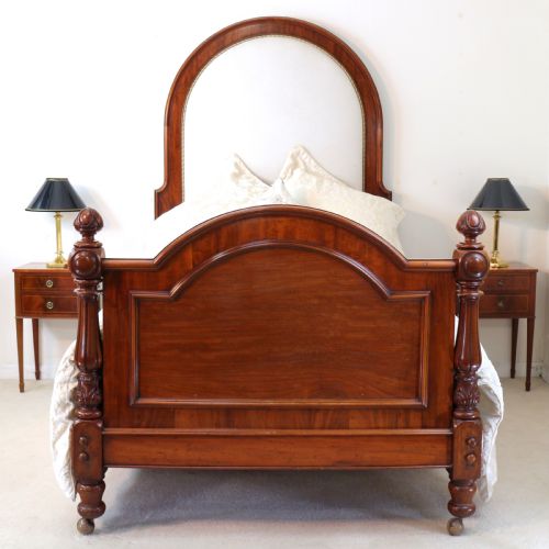 VICTORIAN HIGH BACK MAHOGANY UPHOLSTERED DOUBLE BED - ADDITIONAL PHOTO 4