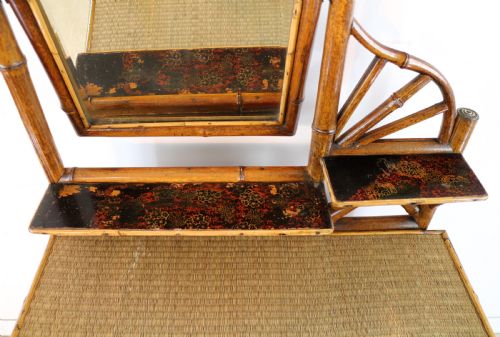 VICTORIAN 'JAPANESE STYLE' BAMBOO RATTAN BEDROOM SUITE WITH WARDROBE DRESSING TABLE WASHSTAND - ADDITIONAL PHOTO 15