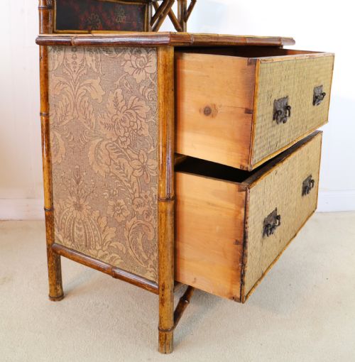 VICTORIAN 'JAPANESE STYLE' BAMBOO RATTAN BEDROOM SUITE WITH WARDROBE DRESSING TABLE WASHSTAND - ADDITIONAL PHOTO 18