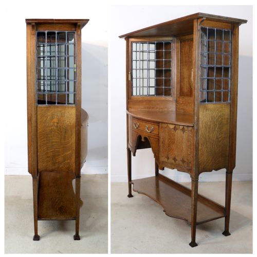 BATH CABINET MAKERS ARTS CRAFTS OAK INLAID SIDEBOARD CABINET - ADDITIONAL PHOTO 18