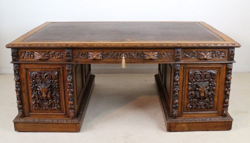 ENGLISH VICTORIAN CARVED OAK PARTNERS DESK ATTRIBUTED TO EDWARDS ROBERTS - ADDITIONAL PHOTO 7