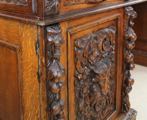 ENGLISH VICTORIAN CARVED OAK PARTNERS DESK ATTRIBUTED TO EDWARDS ROBERTS - ADDITIONAL PHOTO 12