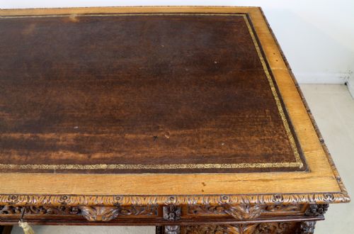 ENGLISH VICTORIAN CARVED OAK PARTNERS DESK ATTRIBUTED TO EDWARDS ROBERTS - ADDITIONAL PHOTO 17