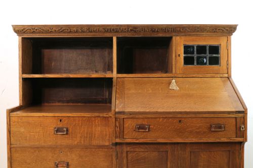 ARTS CRAFTS OAK BUREAU BOOKCASE ATTRIBUTED TO LIBERTY CO - ADDITIONAL PHOTO 1
