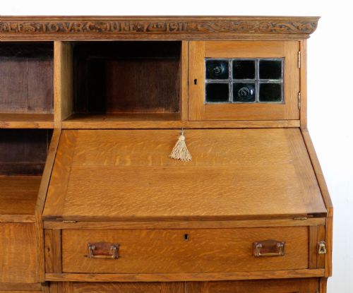 ARTS CRAFTS OAK BUREAU BOOKCASE ATTRIBUTED TO LIBERTY CO - ADDITIONAL PHOTO 5