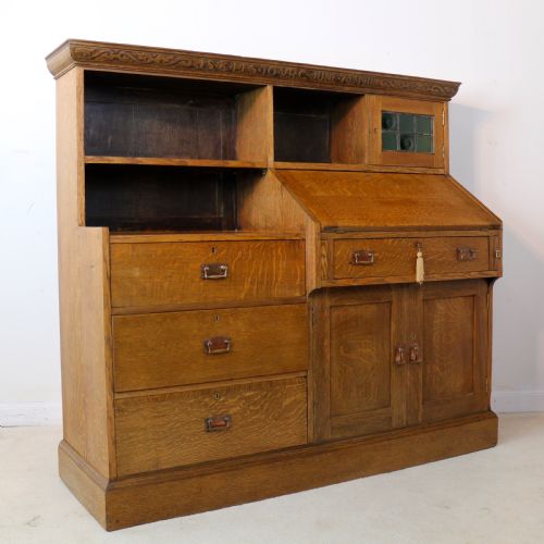 ARTS CRAFTS OAK BUREAU BOOKCASE ATTRIBUTED TO LIBERTY CO - ADDITIONAL PHOTO 15