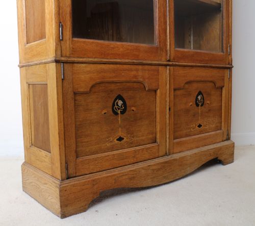 ARTS CRAFTS OAK GLAZED BOOKCASE WITH PEWTER EBONISED INLAYS - ADDITIONAL PHOTO 9