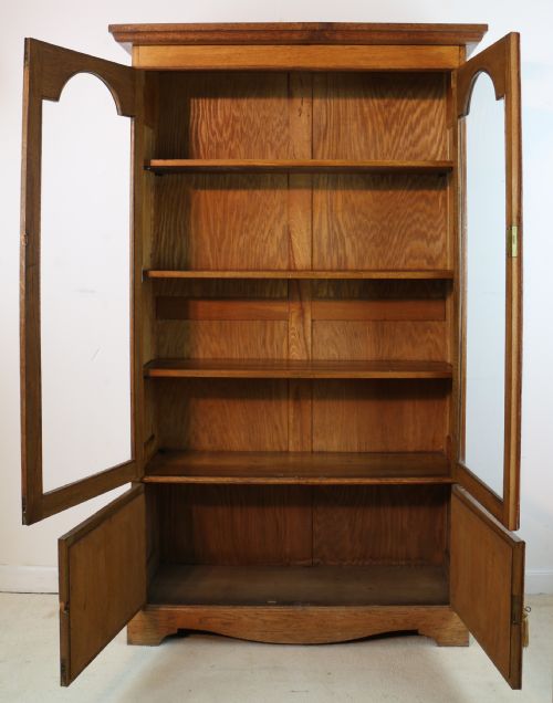 ARTS CRAFTS OAK GLAZED BOOKCASE WITH PEWTER EBONISED INLAYS - ADDITIONAL PHOTO 10
