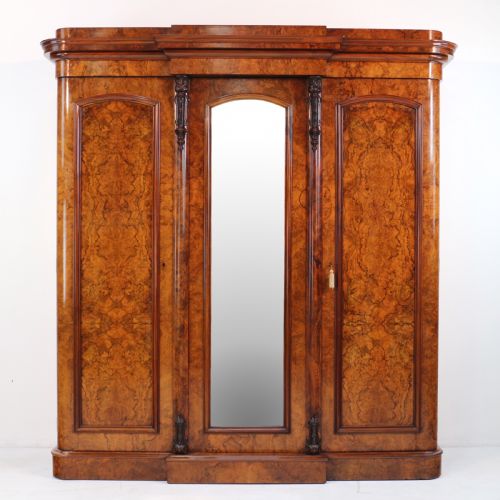 victorian burr walnut three door fitted breakfront wardrobe - CATEGORY: ANTIQUE WARDROBES - DATED VICTORIAN