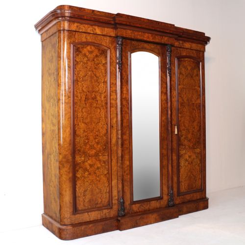 VICTORIAN BURR WALNUT THREE DOOR FITTED BREAKFRONT WARDROBE - ADDITIONAL PHOTO 2
