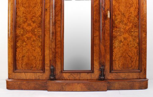 VICTORIAN BURR WALNUT THREE DOOR FITTED BREAKFRONT WARDROBE - ADDITIONAL PHOTO 3