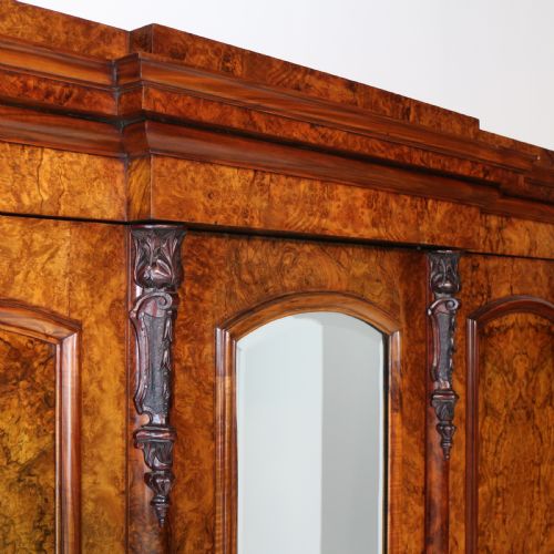 VICTORIAN BURR WALNUT THREE DOOR FITTED BREAKFRONT WARDROBE - ADDITIONAL PHOTO 7