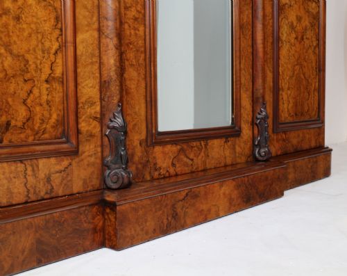VICTORIAN BURR WALNUT THREE DOOR FITTED BREAKFRONT WARDROBE - ADDITIONAL PHOTO 8