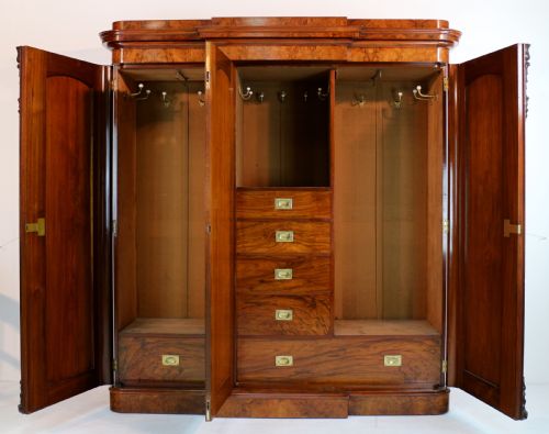 VICTORIAN BURR WALNUT THREE DOOR FITTED BREAKFRONT WARDROBE - ADDITIONAL PHOTO 11