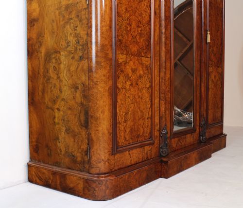 VICTORIAN BURR WALNUT THREE DOOR FITTED BREAKFRONT WARDROBE - ADDITIONAL PHOTO 17