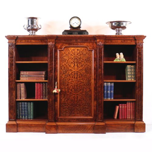 VICTORIAN BURR WALNUT BREAKFRONT BOOKCASE SIDE CABINET - ADDITIONAL PHOTO 3