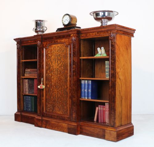 VICTORIAN BURR WALNUT BREAKFRONT BOOKCASE SIDE CABINET - ADDITIONAL PHOTO 1