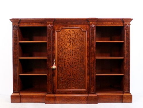 VICTORIAN BURR WALNUT BREAKFRONT BOOKCASE SIDE CABINET - ADDITIONAL PHOTO 4
