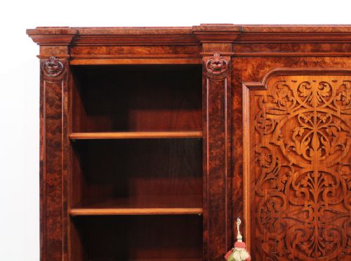 VICTORIAN BURR WALNUT BREAKFRONT BOOKCASE SIDE CABINET - ADDITIONAL PHOTO 5