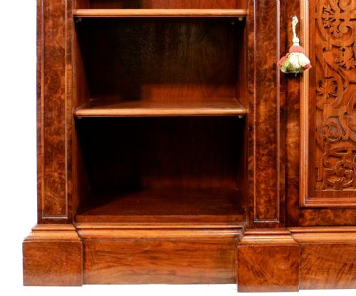 VICTORIAN BURR WALNUT BREAKFRONT BOOKCASE SIDE CABINET - ADDITIONAL PHOTO 8