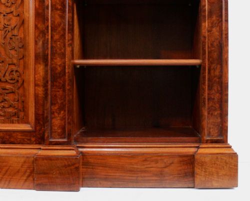VICTORIAN BURR WALNUT BREAKFRONT BOOKCASE SIDE CABINET - ADDITIONAL PHOTO 9